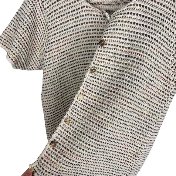 Vintage Croft & Barrow Crochet Knit Cream Short Sleeve Button Up Top Sz Small - Picture 9 of 12